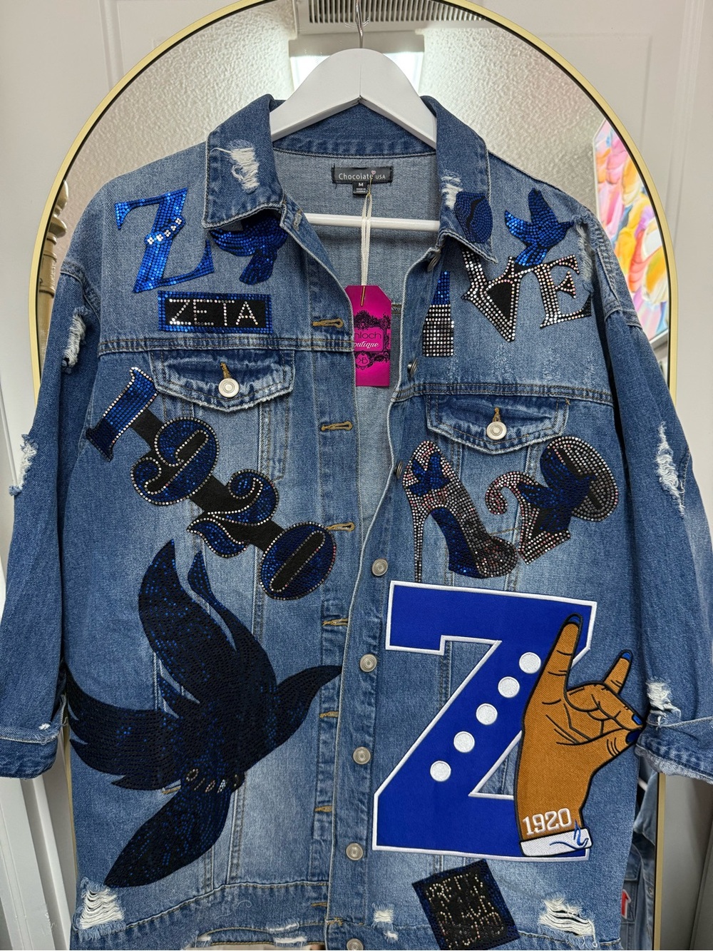 Embellished Denim Jacket with Blue Zeta Patch
